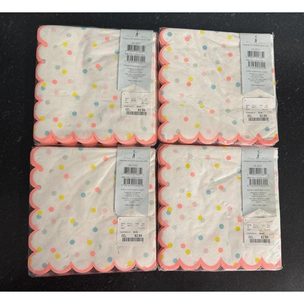 Meri Meri Polka Dot‎ Party Napkins Lot of 4 Packs 16 Each Scalloped